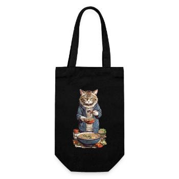 Asiatische Katze genießt Ramen Japanischer Style - Geschenkbeutel für Flaschen - Schwarz - Vorne