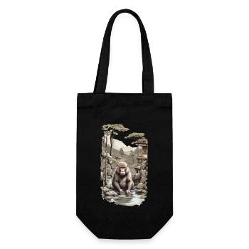 Japanmakake Ukiyo-E Affe in heißer Quelle Design - Geschenkbeutel für Flaschen - Schwarz - Vorne