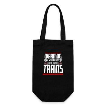 Warning May Spontaneously Talk About Trains Spruch - Gift Bag for Bottles - black - Front