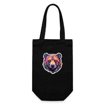 Bär psychedelisch und bunt - Geschenkbeutel für Flaschen - Schwarz - Vorne