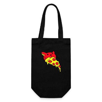 Katze Isst Salami Pizza Hunger Fast Food Essen - Geschenkbeutel für Flaschen - Schwarz - Vorne