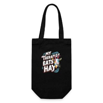 Ziegen-Humor – Mein Therapeut frisst Heu - Geschenkbeutel für Flaschen - Schwarz - Vorne