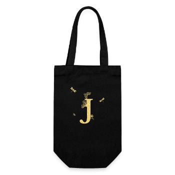 Buchstabe j Goldene Glitzerlibelle - Geschenkidee - Geschenkbeutel für Flaschen - Schwarz - Vorne