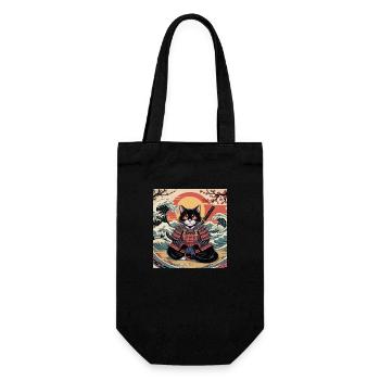 Samurai Cat with Sunset and Waves – Jap - Gift Bag for Bottles - black - Front