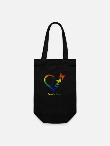 Papillons Cœur Arc-en-ciel « L’amour est l’amour » - Sac à bouteille - noir