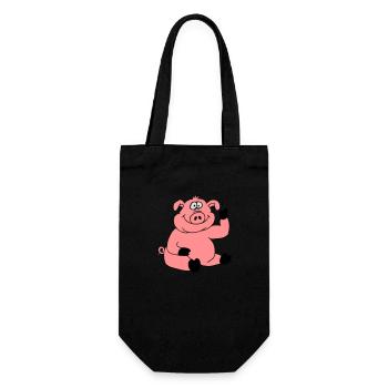 Niedliches Cartoon Comic Schwein Winkt Freundlich - Geschenkbeutel für Flaschen - Schwarz - Vorne
