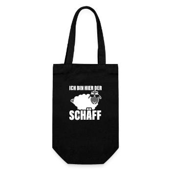 Ich bin hier der Chef Schaf Schäff Wortspiel - Geschenkbeutel für Flaschen - Schwarz - Vorne