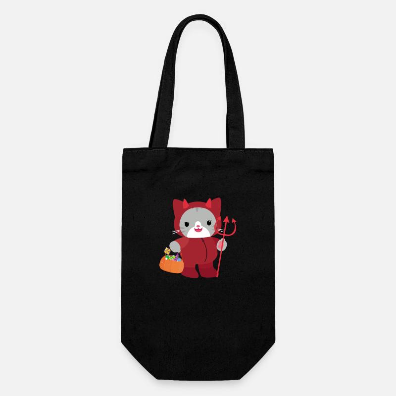 Chat d’Halloween Diable Rouge. Kawai - Sac à bouteille - noir