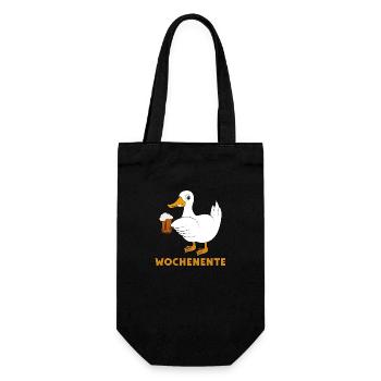 Ente mit Bier Wochenente - Geschenkbeutel für Flaschen - Schwarz - Vorne