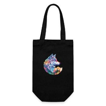 Wolf Wolf's Head Nature Wilderness Forest Trees Colorful Art - Gift Bag for Bottles - black - Front