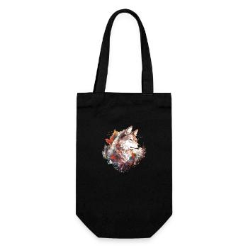 Wolf Wolfskopf Natur Wildnis Wald Bäume Kunst - Geschenkbeutel für Flaschen - Schwarz - Vorne