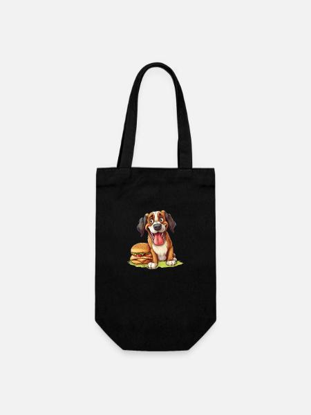 Hund Burger Hamburger Fast Food Hundeliebhaber - Geschenkbeutel für Flaschen - Schwarz