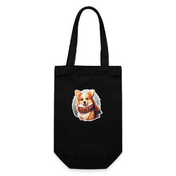 Welsh Corgi in Winter with Scarf - Gift Bag for Bottles - black - Front