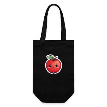 Apfel rot kawaii - Geschenkbeutel für Flaschen - Schwarz - Vorne