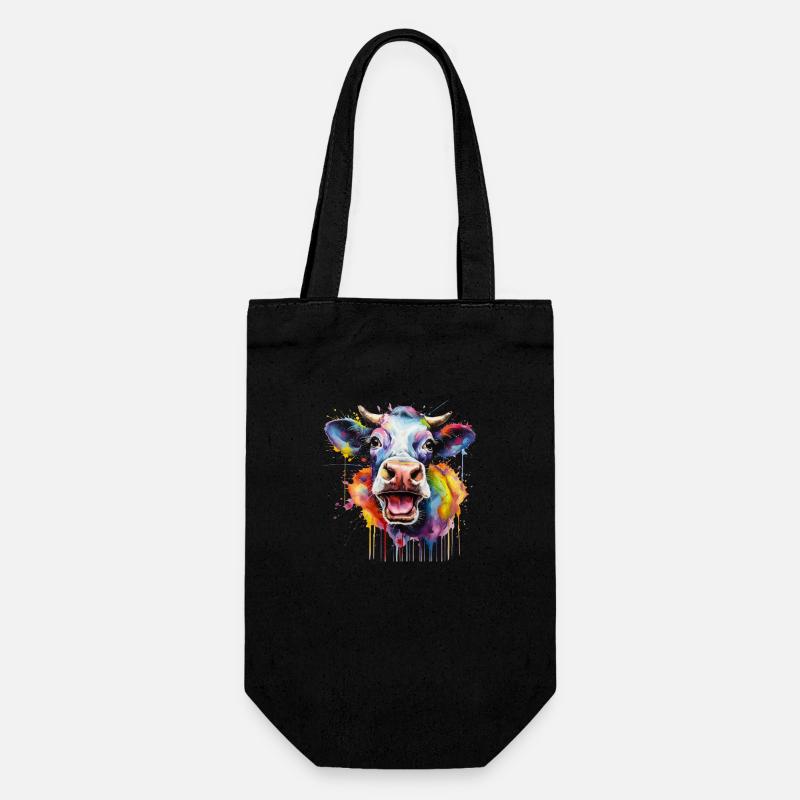 Bunte Kuh Popart, Kuh Regenbogen, Tier - Geschenkbeutel für Flaschen - Schwarz