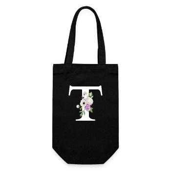 Purple Floral Letter T - Gift Bag for Bottles - black - Front