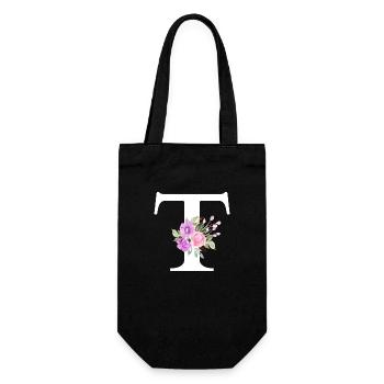 Lettre t floral violet - Sac à bouteille - noir - Devant