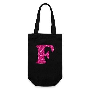 Buchstabe f rosa Glitzer - Geschenkbeutel für Flaschen - Schwarz - Vorne