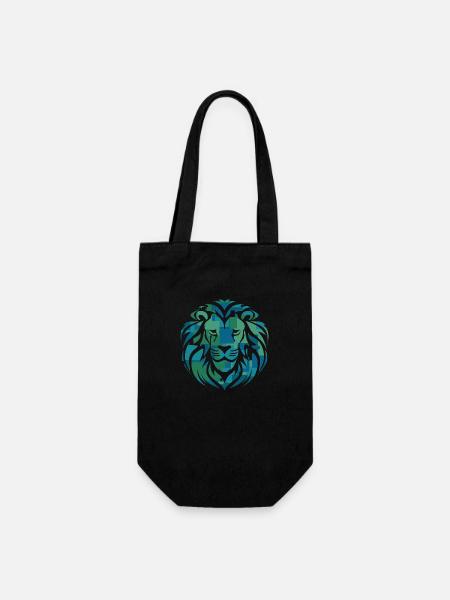 Tête de lion, bleu, vert, turquoise - Sac à bouteille - noir