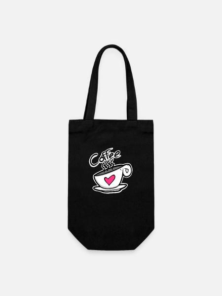 Kaffeeherz – Koffein mit Liebe serviert! - Geschenkbeutel für Flaschen - Schwarz