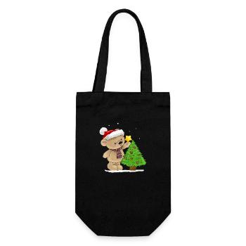 Bärchen schmückt Weihnachtsbaum - Geschenkbeutel für Flaschen - Schwarz - Vorne
