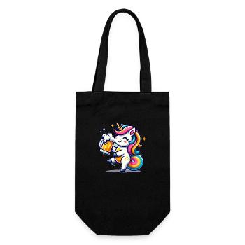 Cute Unicorn Drinking Beer - Geschenkbeutel für Flaschen - Schwarz - Vorne