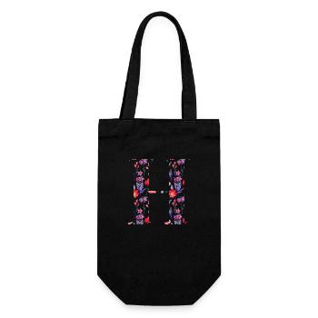 Personalisierter Blumenbuchstabe h - Geschenkidee - Geschenkbeutel für Flaschen - Schwarz - Vorne