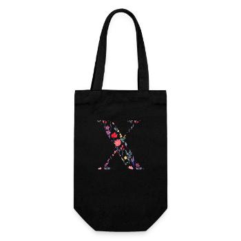 Personalisierter Blumenbuchstabe x - Geschenkidee - Geschenkbeutel für Flaschen - Schwarz - Vorne