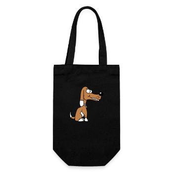Hund Sitzt Lustig Glücklich Welpe Haustier Comic - Geschenkbeutel für Flaschen - Schwarz - Vorne