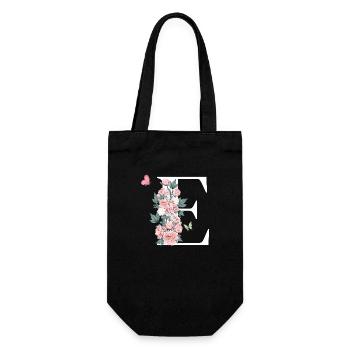 Buchstabe e rosa Blumen - Geschenkbeutel für Flaschen - Schwarz - Vorne