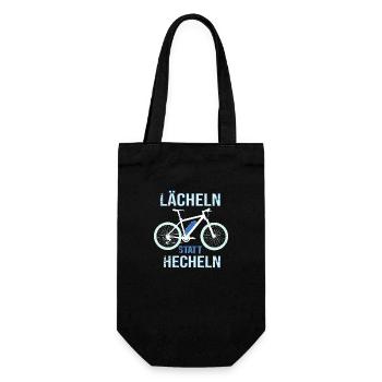 E-Bike Spruch - LÄCHELN statt HECHELN - Geschenkbeutel für Flaschen - Schwarz - Vorne