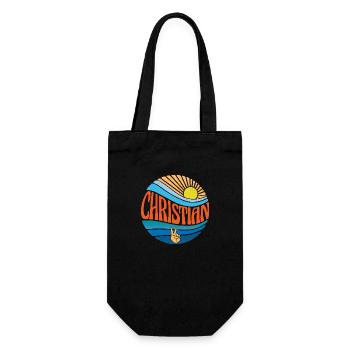 Christian Shirt Vintage Sunset Christian Groovy - Gift Bag for Bottles - black - Front