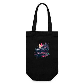 Sci-Fi Pop-Art Spaceship in Retro Colors - Gift Bag for Bottles - black - Front