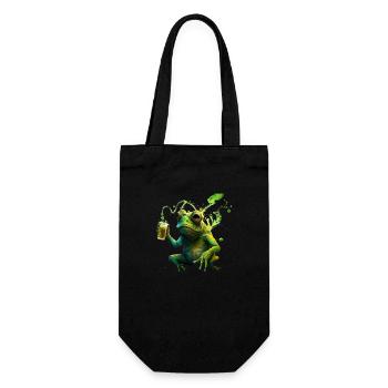 Lustiger Frosch genießt sein Bier - Geschenkbeutel für Flaschen - Schwarz - Vorne