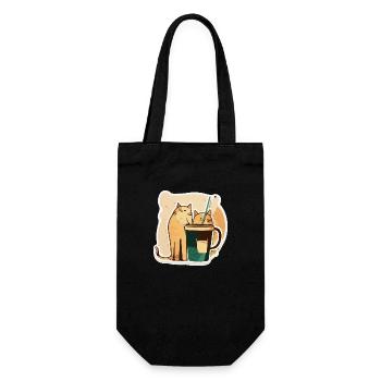 Katzen trinken Kaffee mit Strohhalm Geschenk - Geschenkbeutel für Flaschen - Schwarz - Vorne