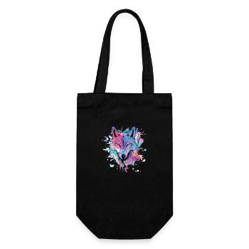 Wolf Wolfskopf Bunt Splash Natur Wildnis Kunst - Geschenkbeutel für Flaschen - Schwarz - Vorne