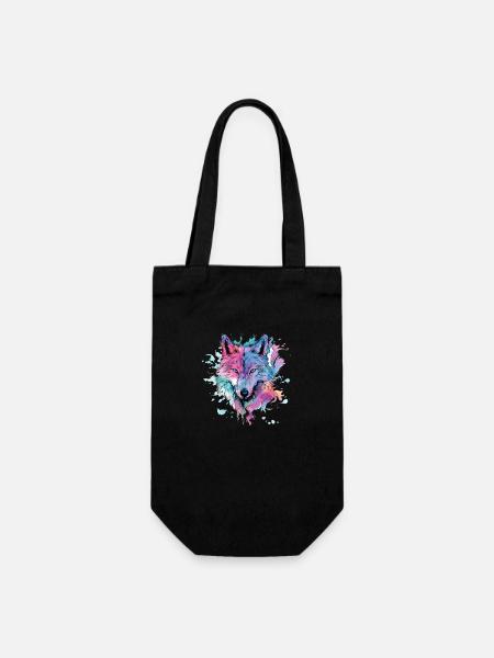 Wolf Wolfskopf Bunt Splash Natur Wildnis Kunst - Geschenkbeutel für Flaschen - Schwarz