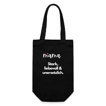 Mama-Stark, liebevoll & unersetzlich. Muttertag - Geschenkbeutel für Flaschen - Schwarz - Vorne