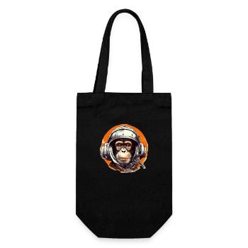 Weltraum Affe Retro Zeichnung - Geschenkbeutel für Flaschen - Schwarz - Vorne