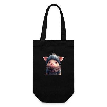 Niedliches Schweinchen - Geschenkbeutel für Flaschen - Schwarz - Vorne