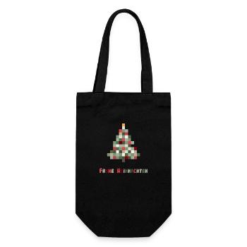 Frohe Weihnachten 8-Bit Retro Tannenbaum - Geschenkbeutel für Flaschen - Schwarz - Vorne