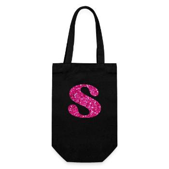 Lettre s rose pailleté - Sac à bouteille - noir - Devant