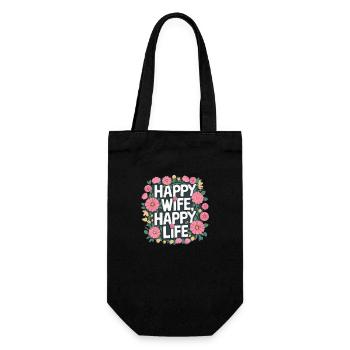 Happy Wife Happy Life - Geschenkbeutel für Flaschen - Schwarz - Vorne