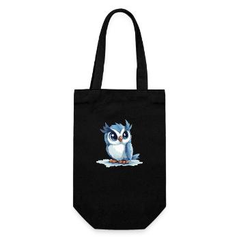 blaue Eule - Geschenkbeutel für Flaschen - Schwarz - Vorne