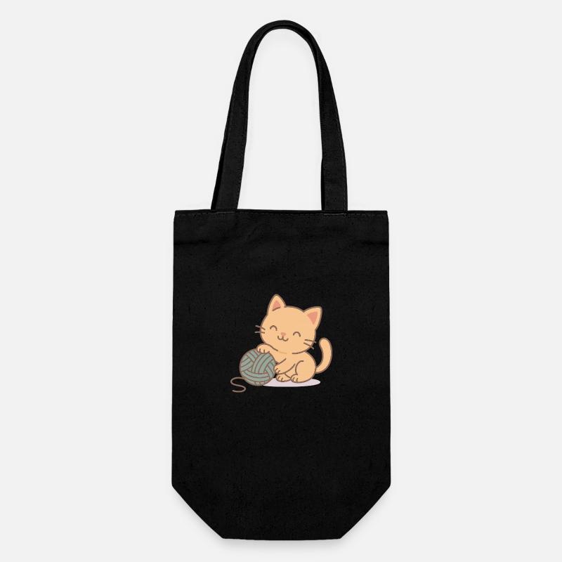 Chaton avec pelote de laine - Sac à bouteille - noir