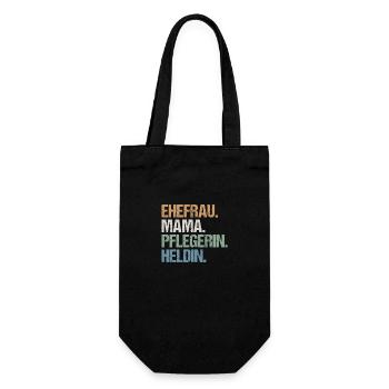 Pflegerin Pflege Mama Ehefrau Heldin Spruch Retro - Geschenkbeutel für Flaschen - Schwarz - Vorne