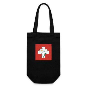 Edelweiss Schweiz Flagge Lustige Geschenkidee - Geschenkbeutel für Flaschen - Schwarz - Vorne