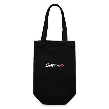 Schwester Herz Geschwister Herzschlag - Geschenkbeutel für Flaschen - Schwarz - Vorne