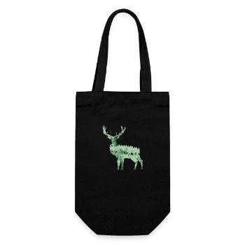 Tierdesign Hirsch Reh Wald Bäume Tannen Natur - Geschenkbeutel für Flaschen - Schwarz - Vorne