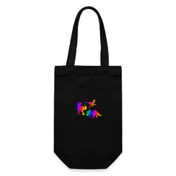 T-Rex Regenbogen Dino Tyrannosaurus Triceratops - Geschenkbeutel für Flaschen - Schwarz - Vorne